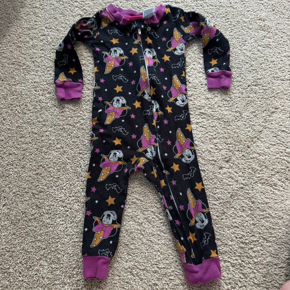 Disney Minnie Mouse Halloween Zip Up Sleeper Open Feet Baby Size 12 Months Witch